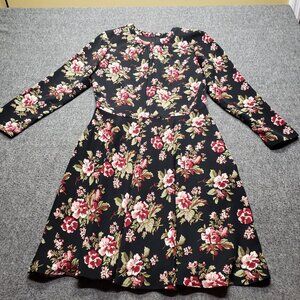 Brooks Brothers Women's Black Floral Long Sleeve Dress Size 6 Fit Flare NWT $158